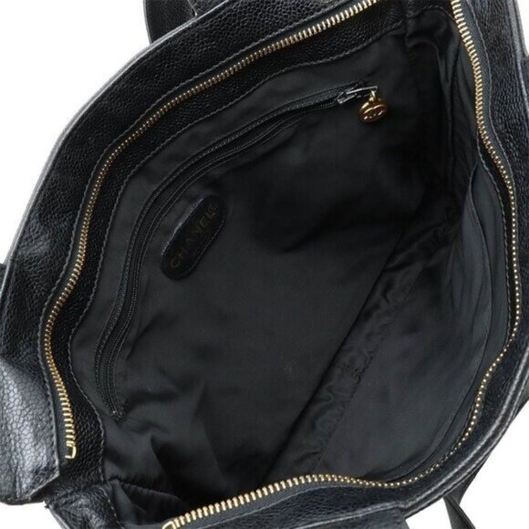 Authentic CHANEL CC Timeless Caviar Logo Shoulder Tote Bag Black Leather Purse - Picture 11 of 16